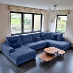 كنبة دائرية خشب طبيعي وكتان